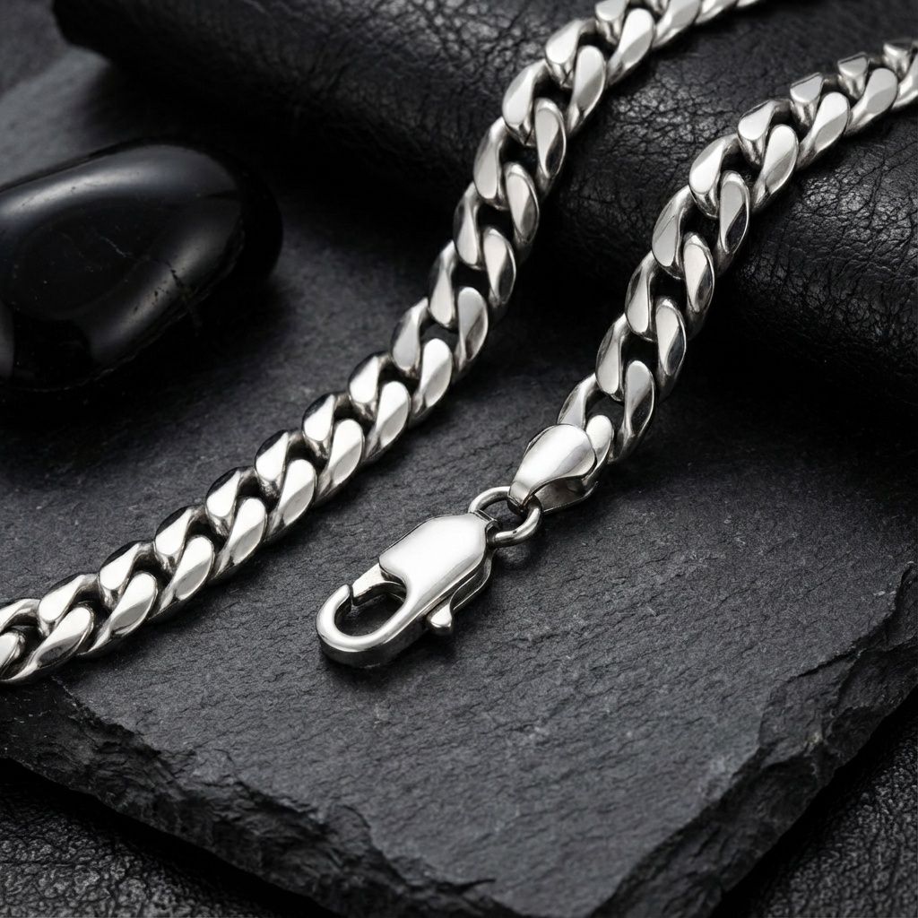 Mens 20in 8mm Silver Stainless Steel Miami Chain