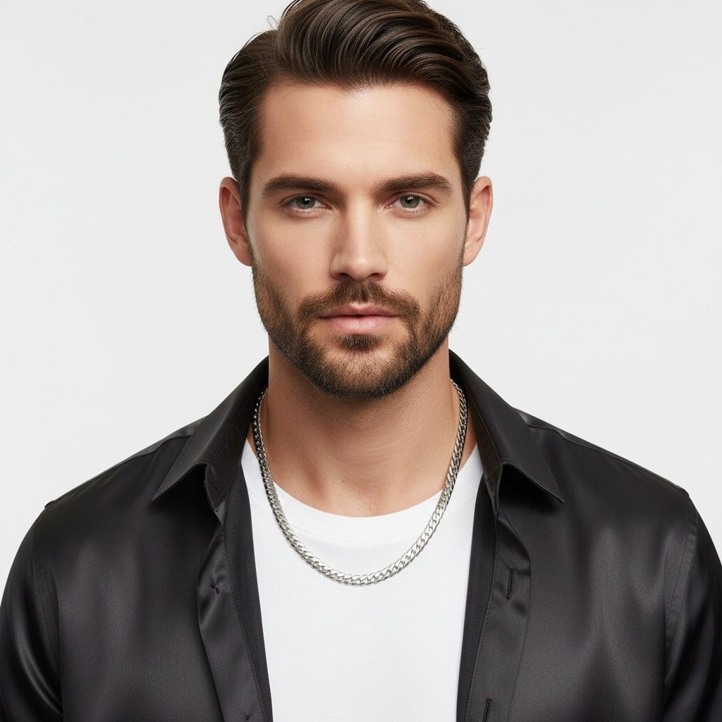 Mens 24in 8mm Silver Stainless Steel Miami Chain