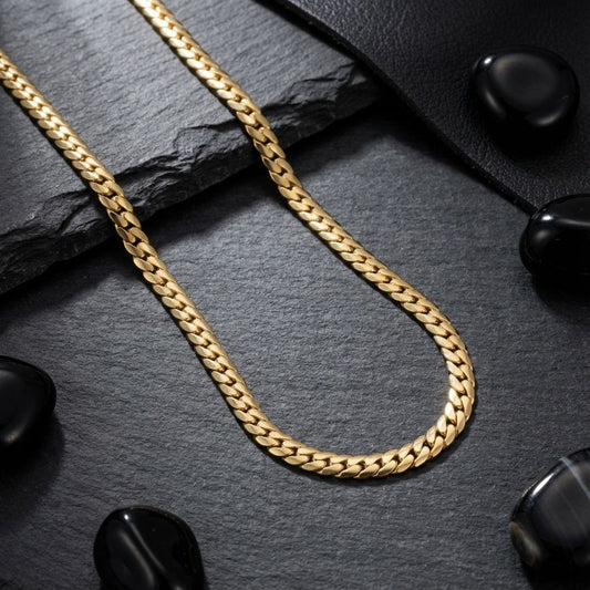 Mens 20in 6.5mm Gold 18K Steel Herringbone Chain