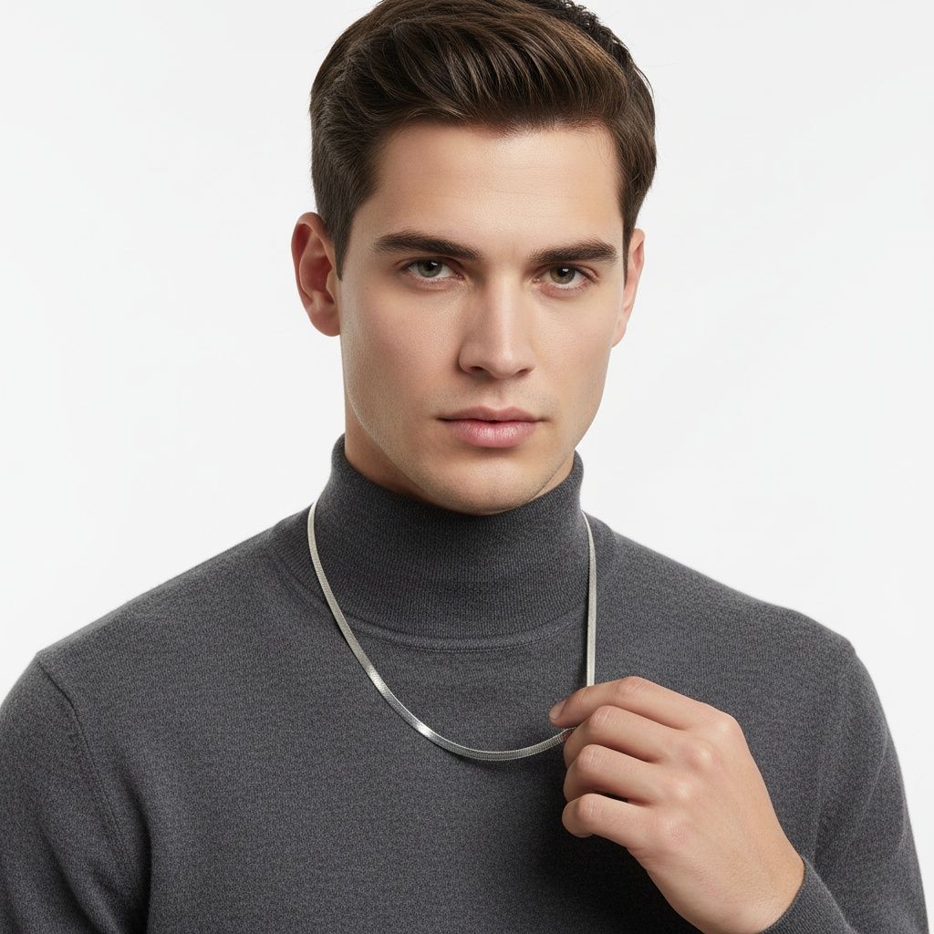 Mens 20in 6.5mm Silver Steel Herringbone Chain