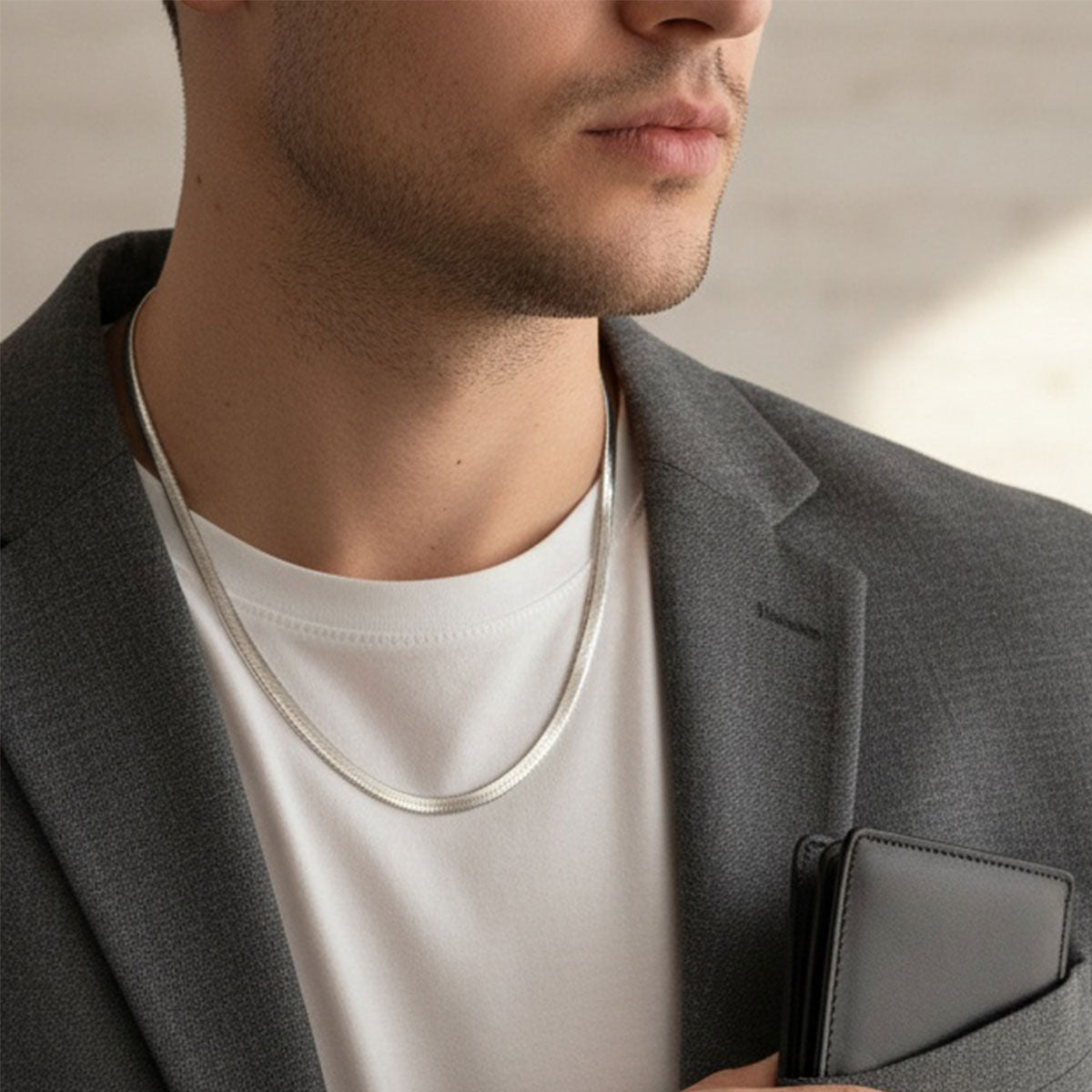 Mens 20in 6.5mm Silver Steel Herringbone Chain