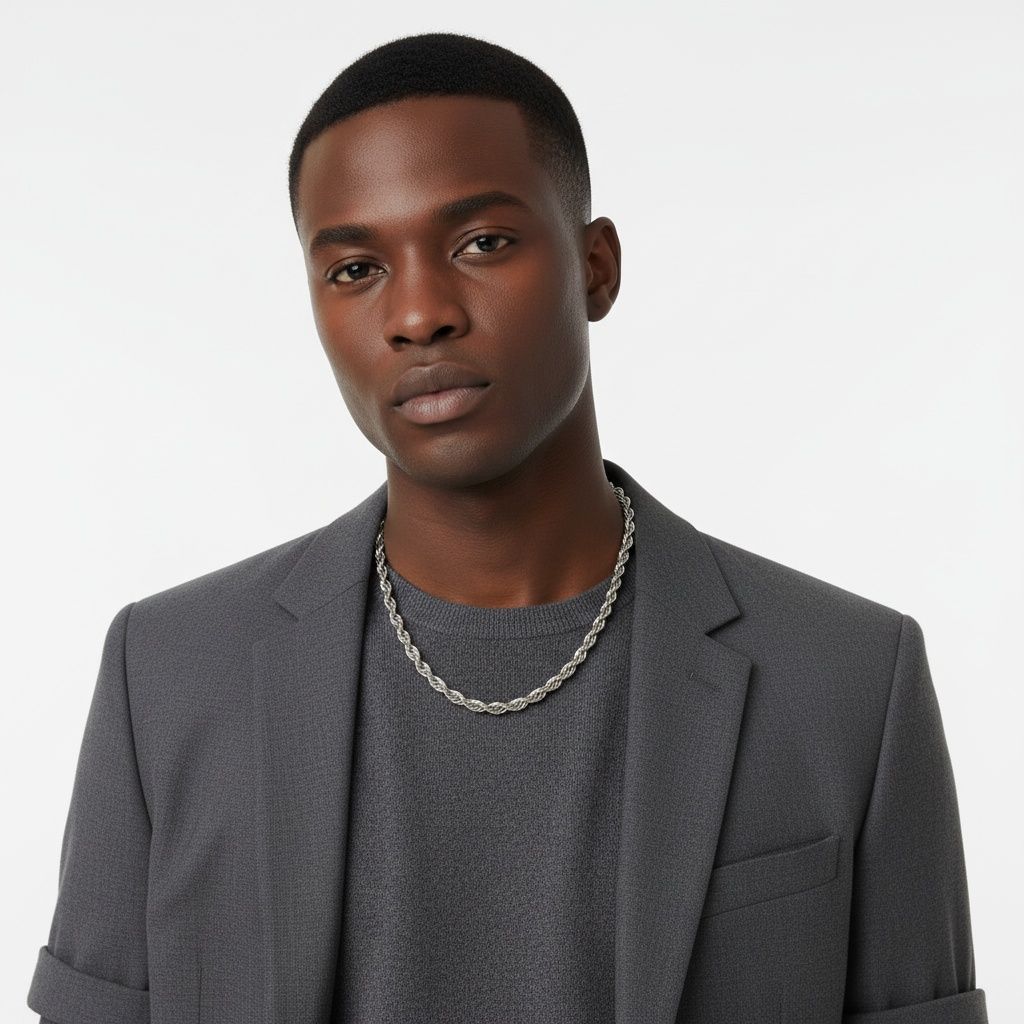 Mens 20in 8mm Silver Stainless Steel Rope Chain