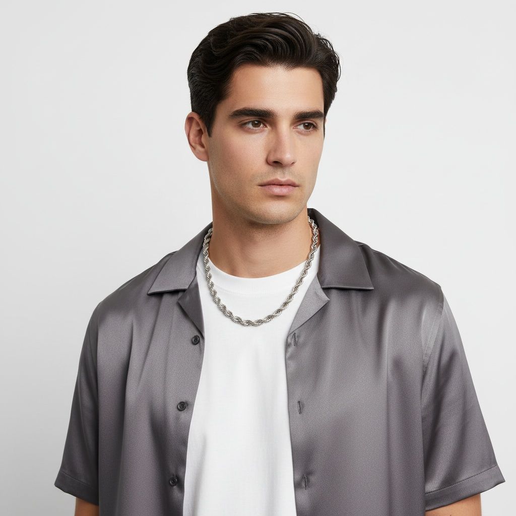 Mens 20in 8mm Silver Stainless Steel Rope Chain