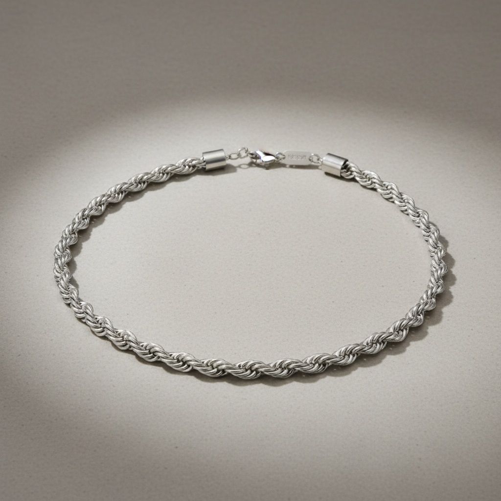 Mens 20in 8mm Silver Stainless Steel Rope Chain