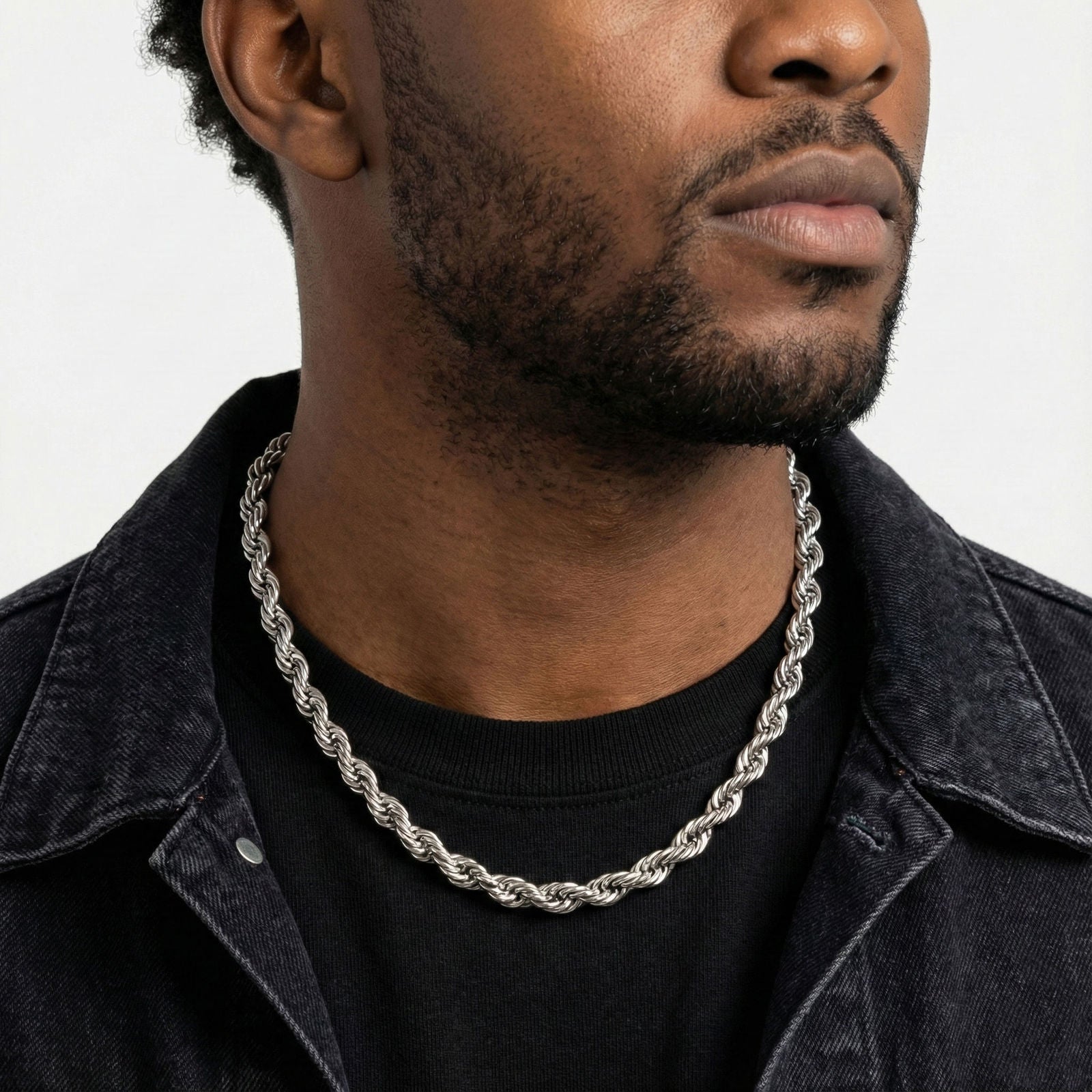 Mens 20in 8mm Silver Stainless Steel Rope Chain