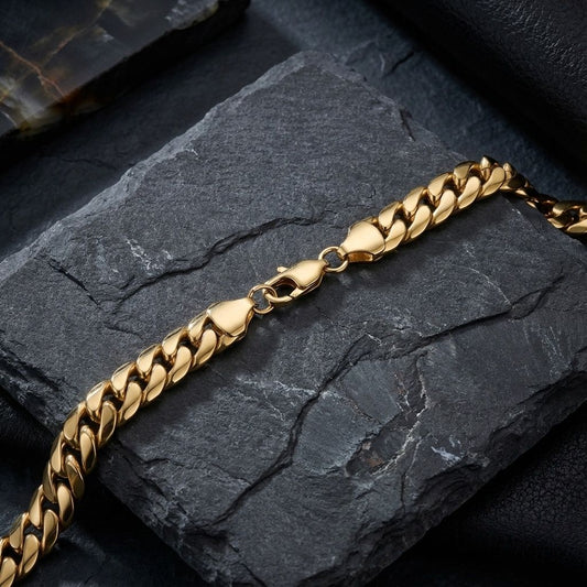 Mens 20in 10mm Gold 18K Stainless Steel Curb Chain