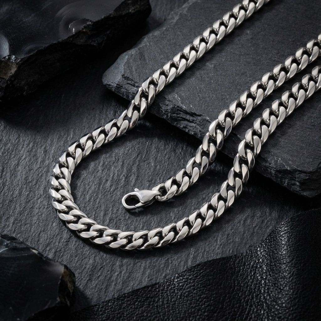 Mens 20in10mm Silver Stainless Steel Curb Chain