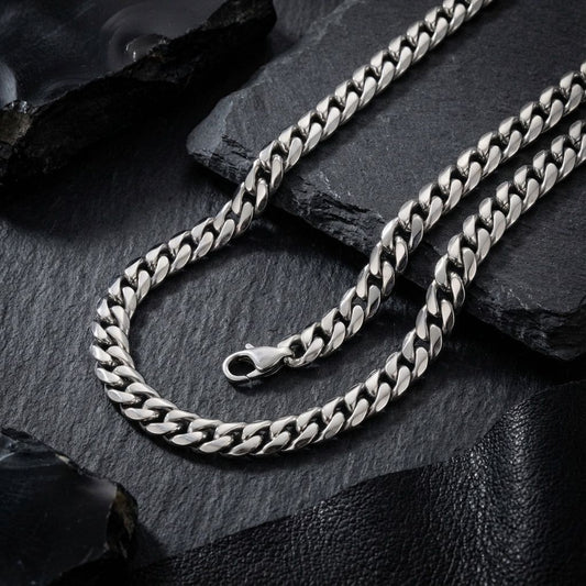 Mens 20in10mm Silver Stainless Steel Curb Chain