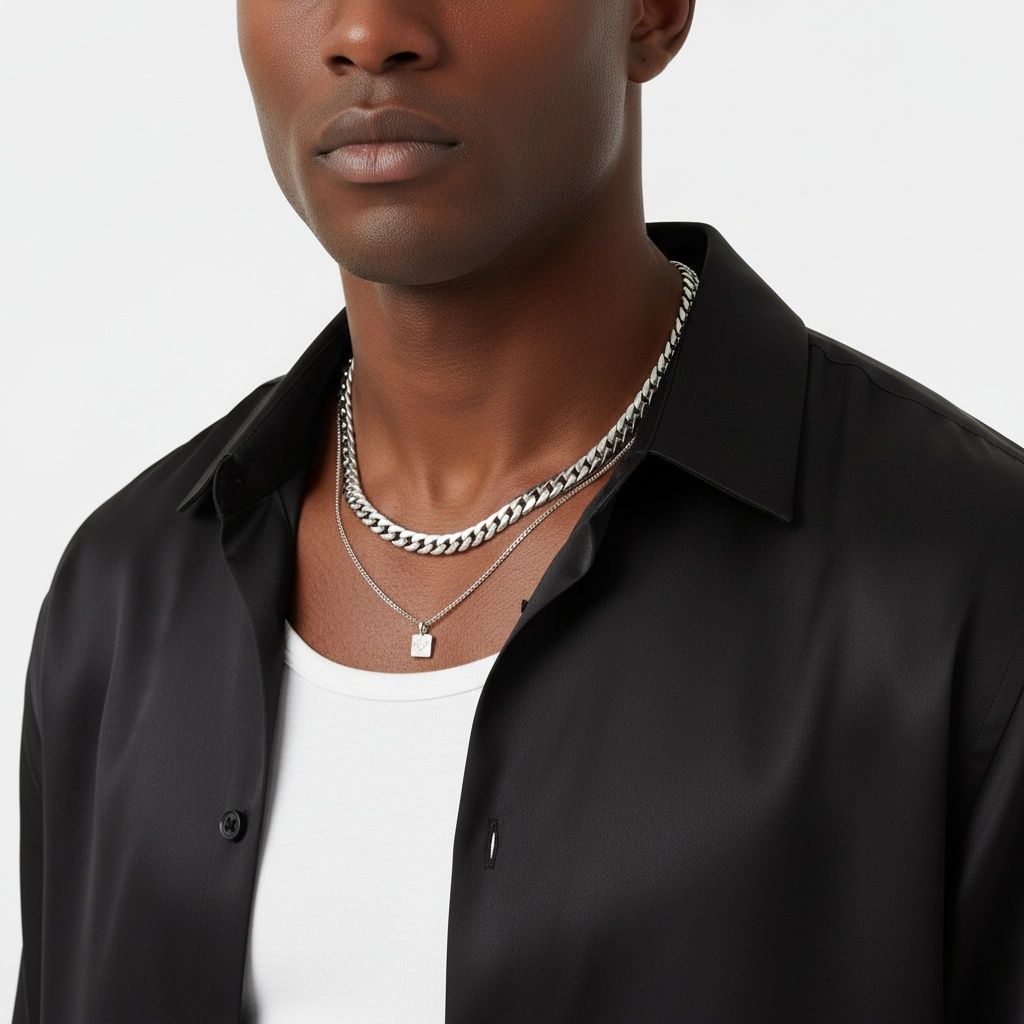 Mens 20in10mm Silver Stainless Steel Curb Chain