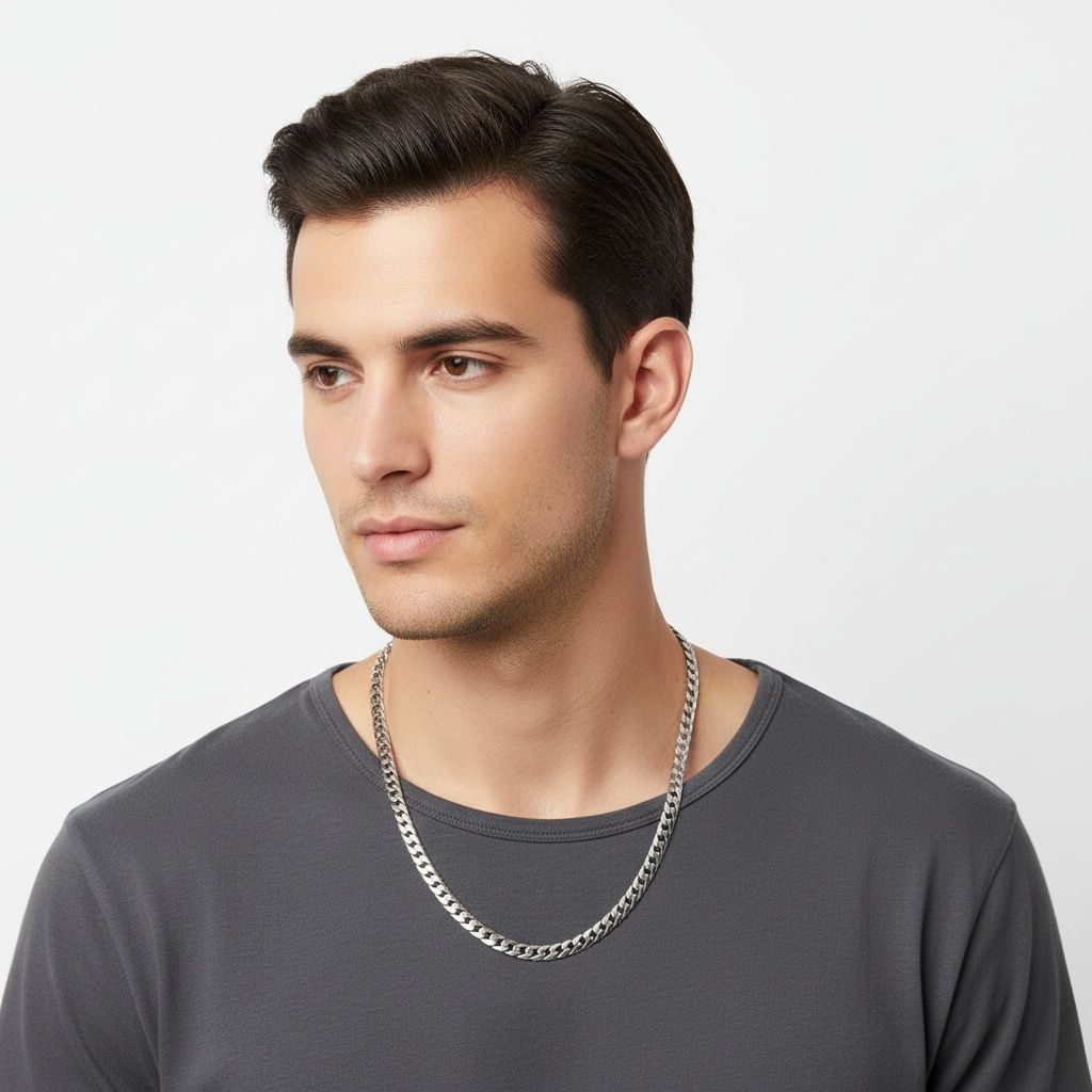 Mens 20in10mm Silver Stainless Steel Curb Chain