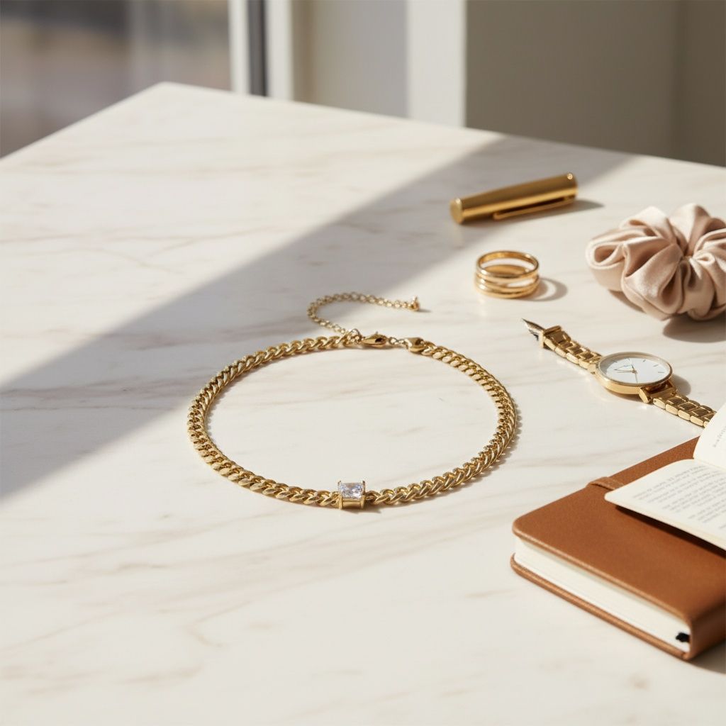 Gold 18K Steel Princess CZ Cuban Chain Necklace