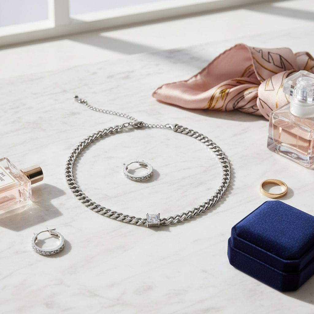 Silver Steel Princess CZ Cuban Chain Necklace