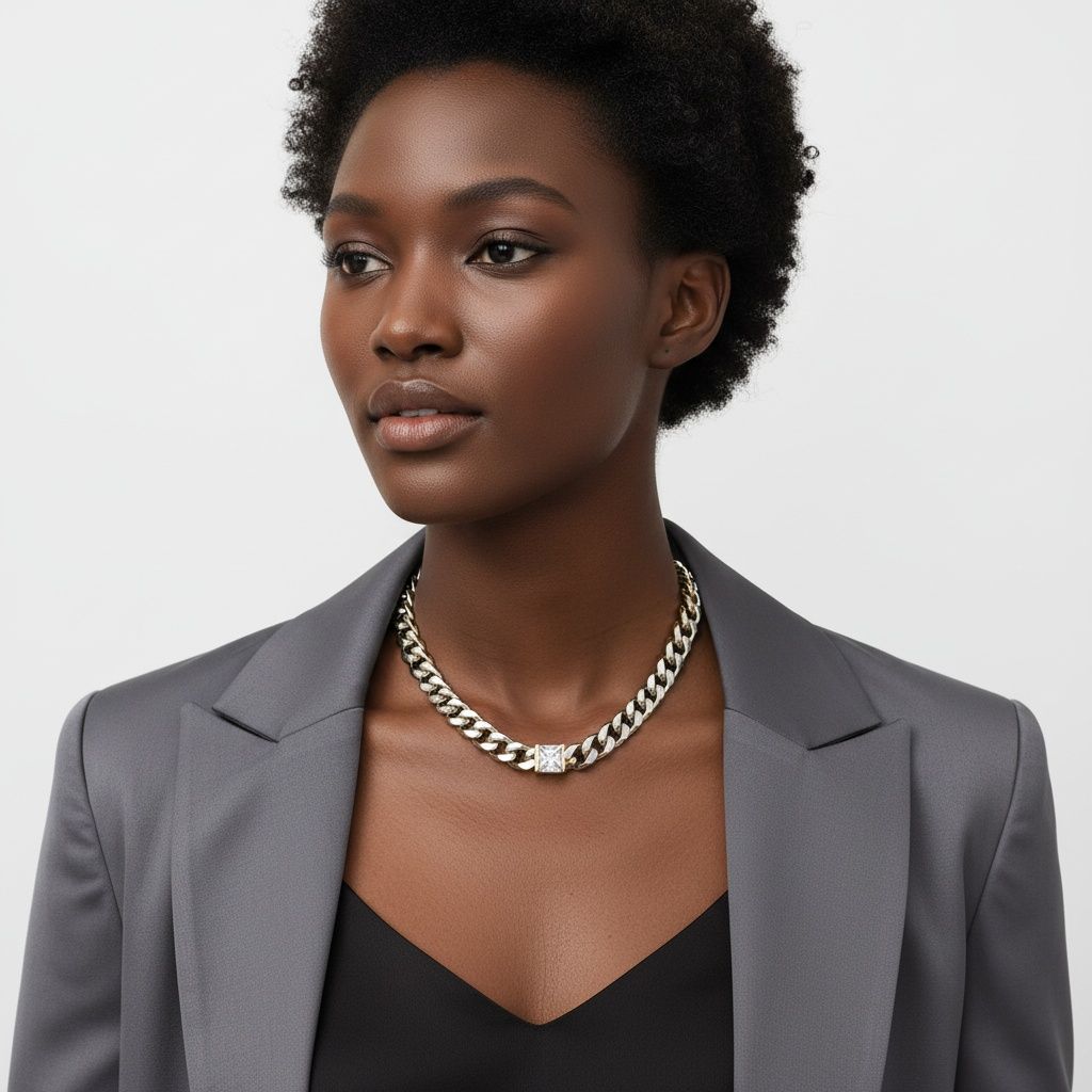 Silver Steel Princess CZ Cuban Chain Necklace