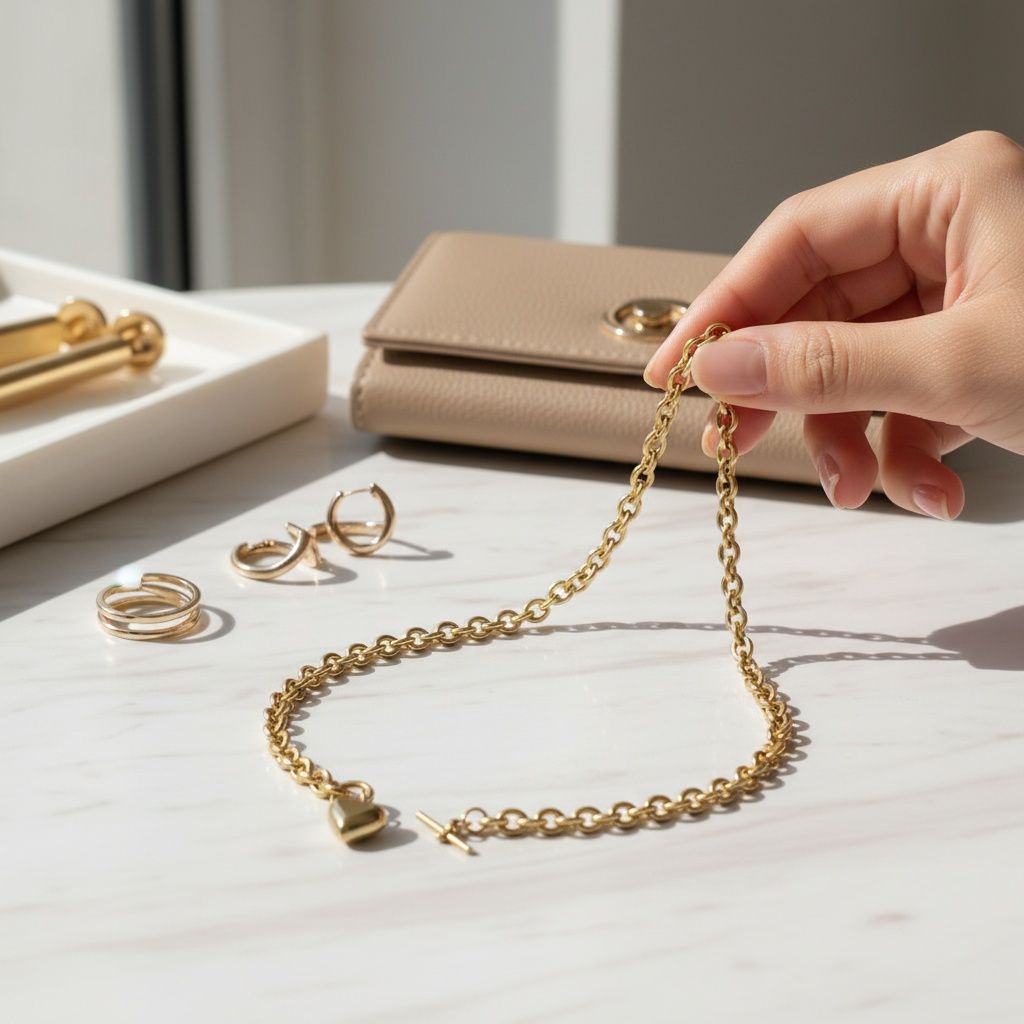 Gold 18K Steel Toggle Heart Rolo Chain Necklace