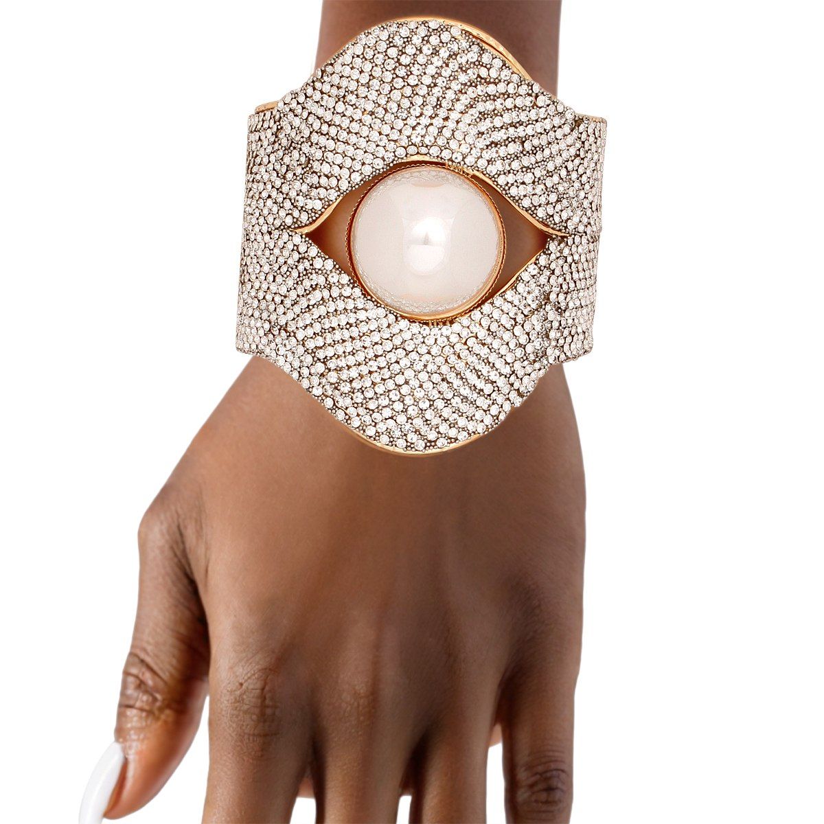 Cuff Gatsby Era Ornate Stone Pearl Gold Bracelet