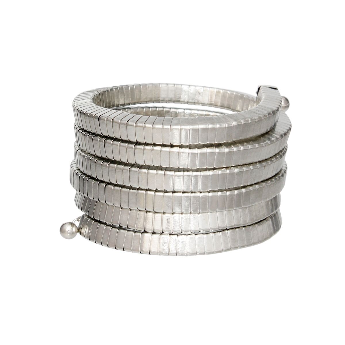 Bangle Silver Coiled Tubogas Style Spring Bracelet