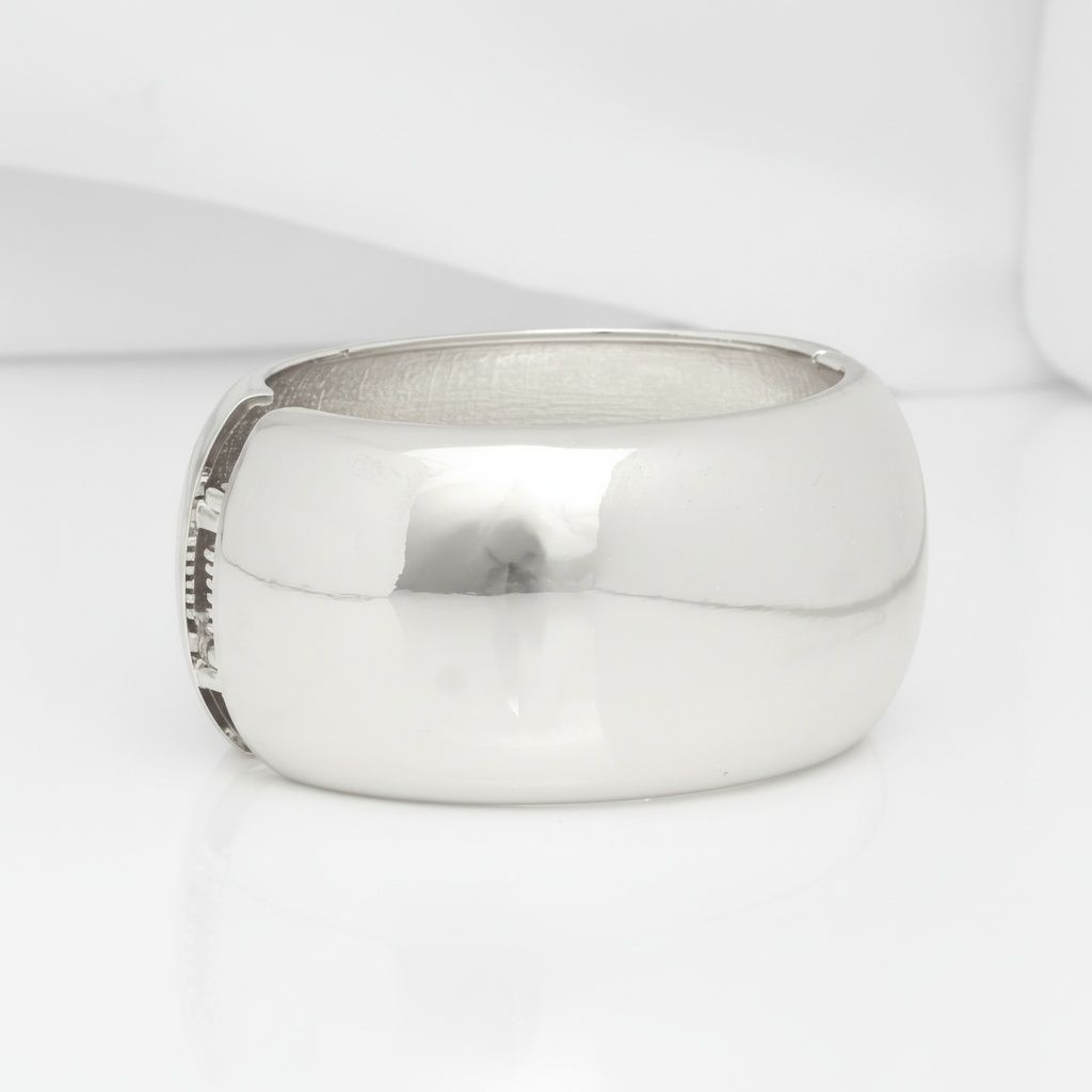 Bangle Polished Silver Oval Wide Sleek Bracelet