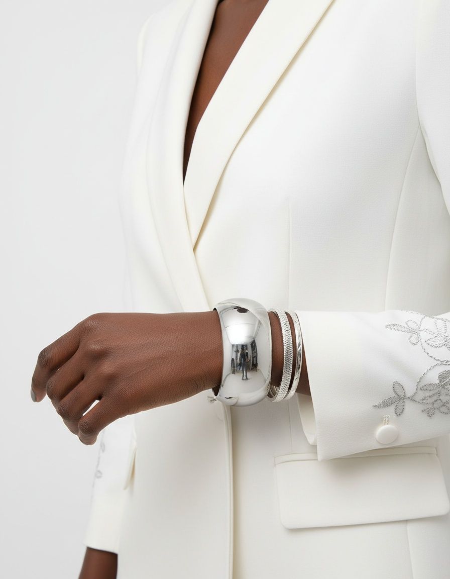 Bangle Polished Silver Oval Wide Sleek Bracelet