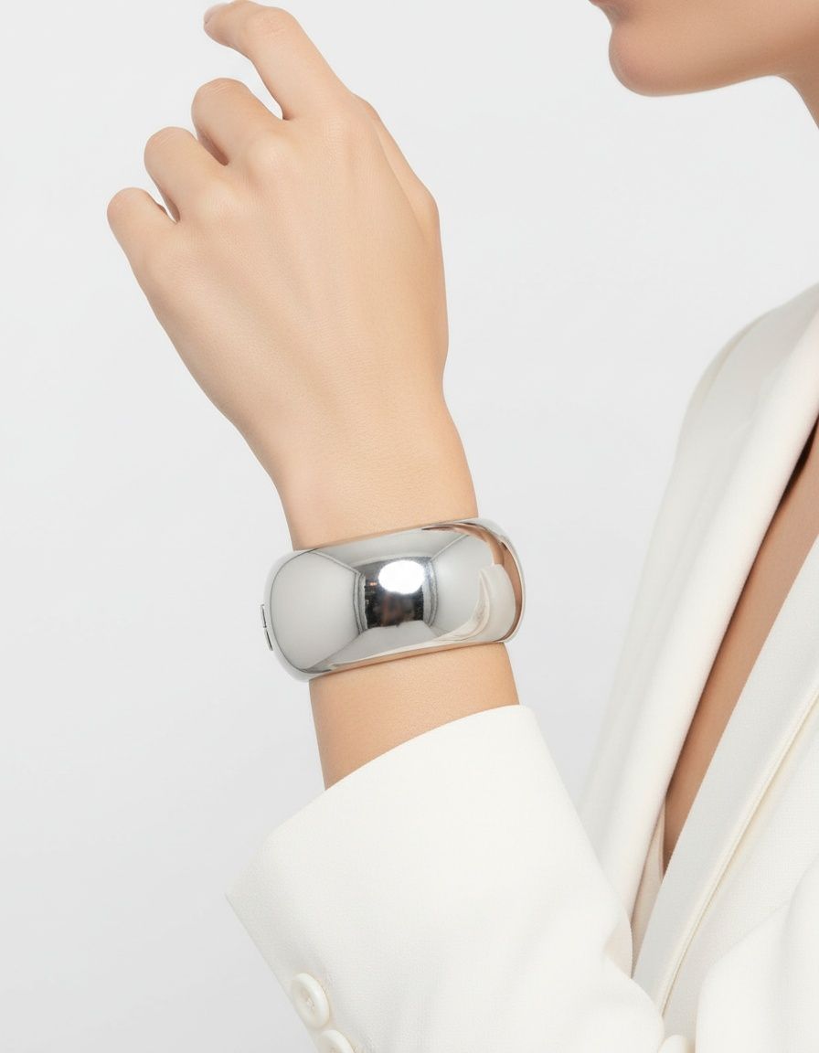 Bangle Polished Silver Oval Wide Sleek Bracelet