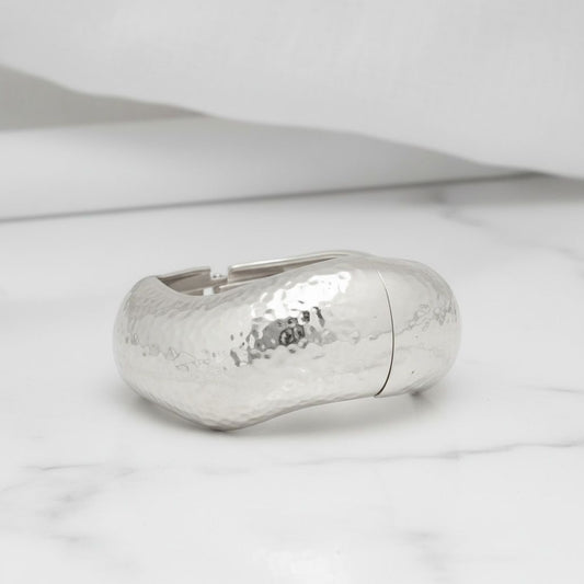 Bangle Hammered Silver Wavy Chunky Bracelet