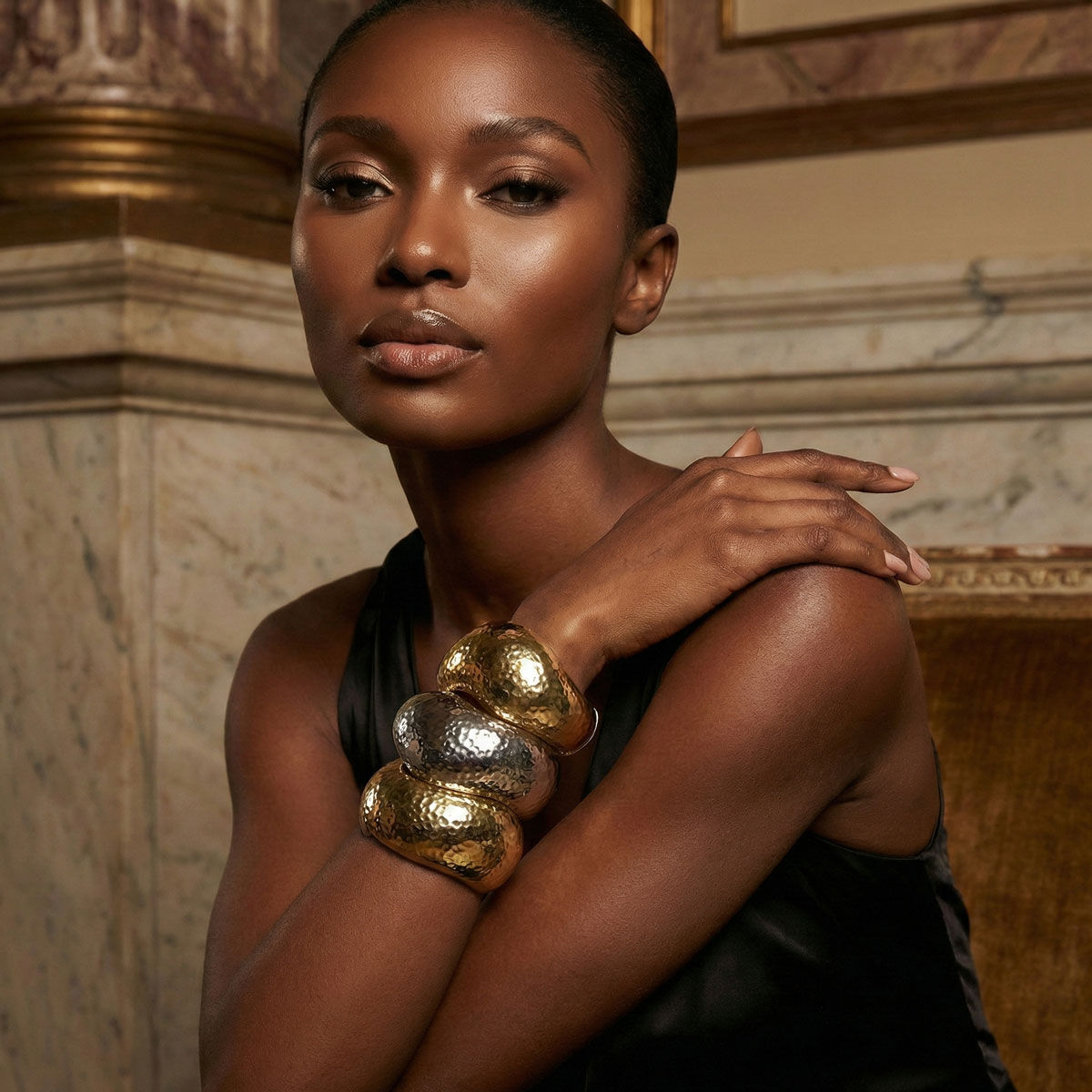 Bangle Hammered Silver Wavy Chunky Bracelet