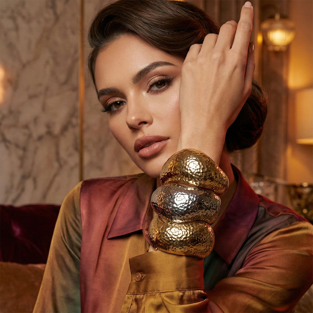 Bangle Hammered Silver Wavy Chunky Bracelet