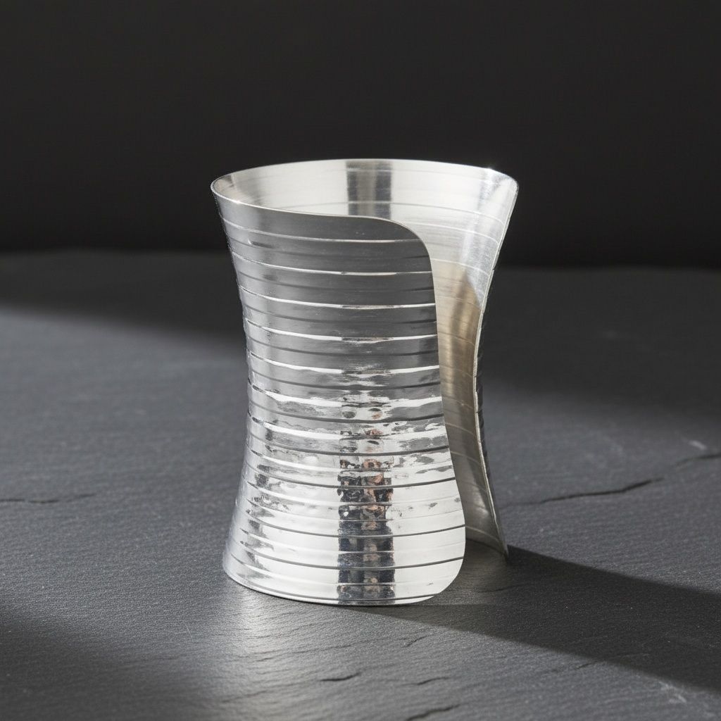 Long Cuff Silver Metal Stripe Embossed Bracelet