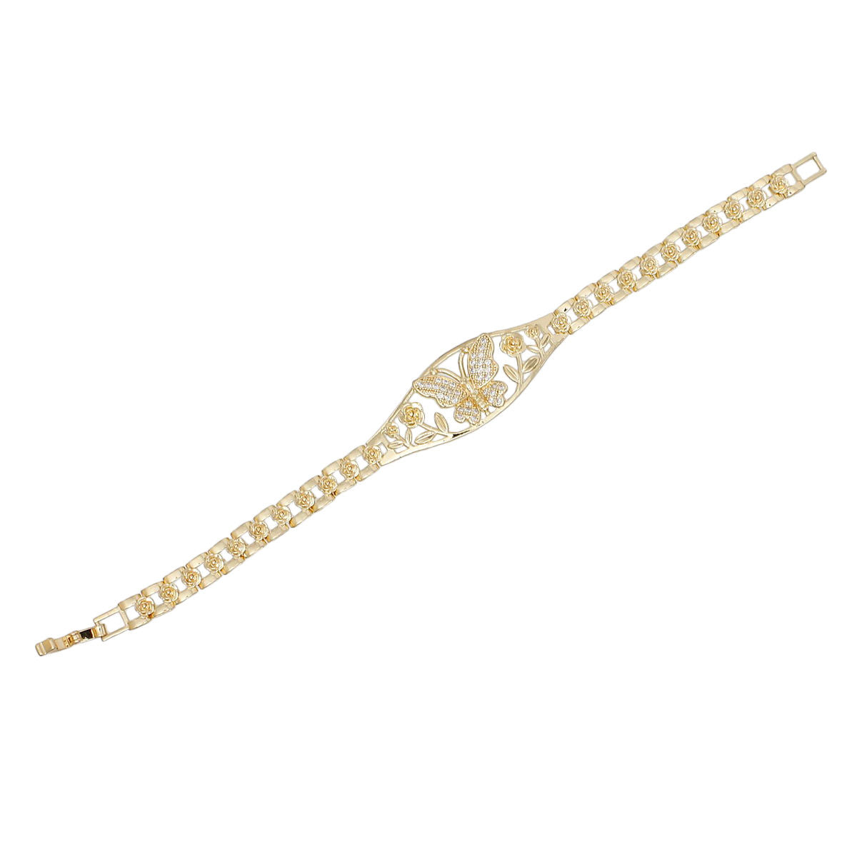 Tennis Bracelet Gold Brass CZ Butterfly Link Chain