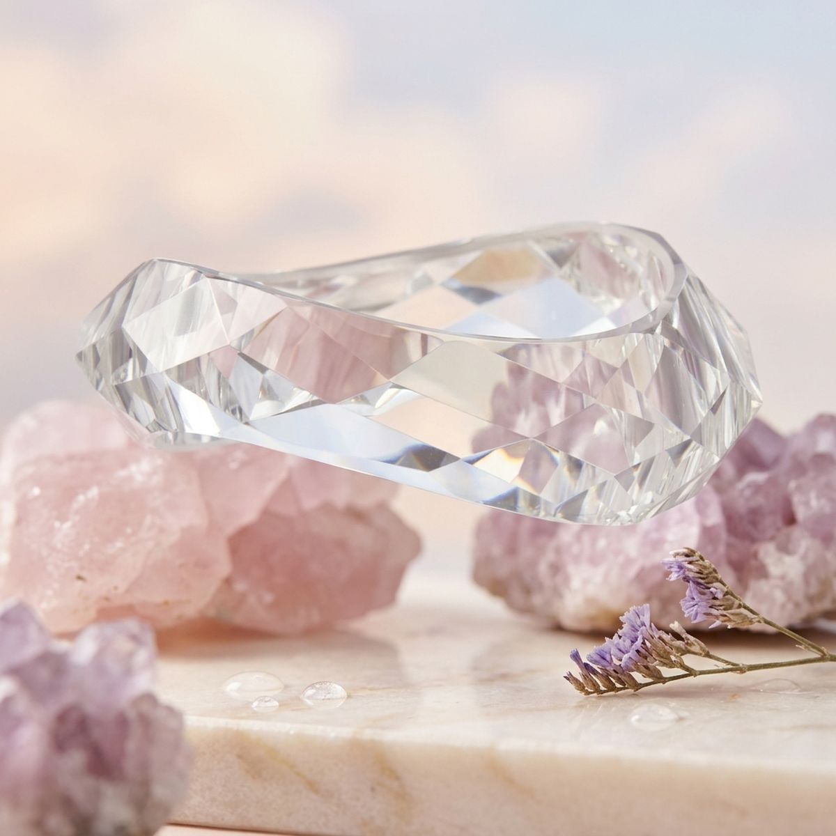 Bangle Transparent Clear Prism Wave Facet Bracelet