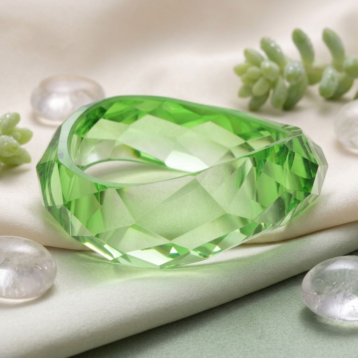 Bangle Transparent Green Prism Wave Facet Bracelet