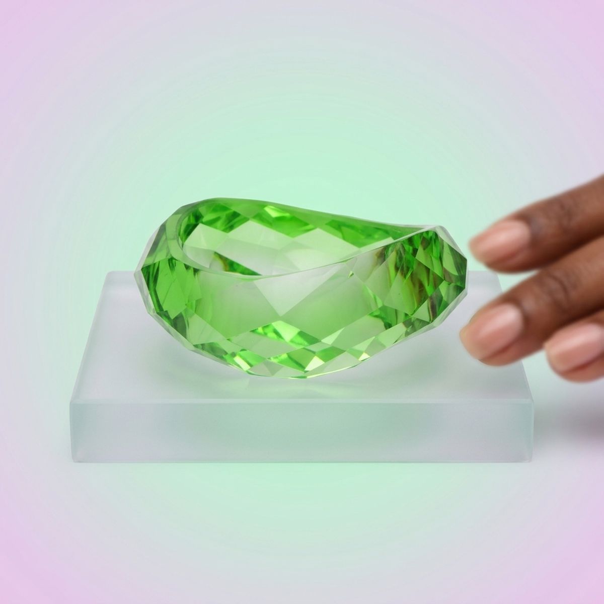 Bangle Transparent Green Prism Wave Facet Bracelet