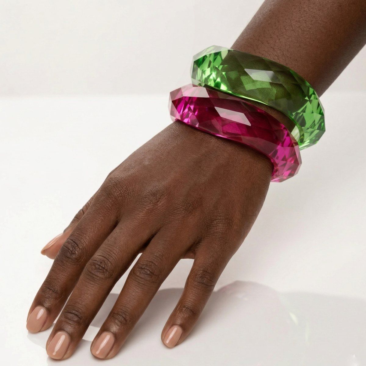 Bangle Transparent Green Prism Wave Facet Bracelet
