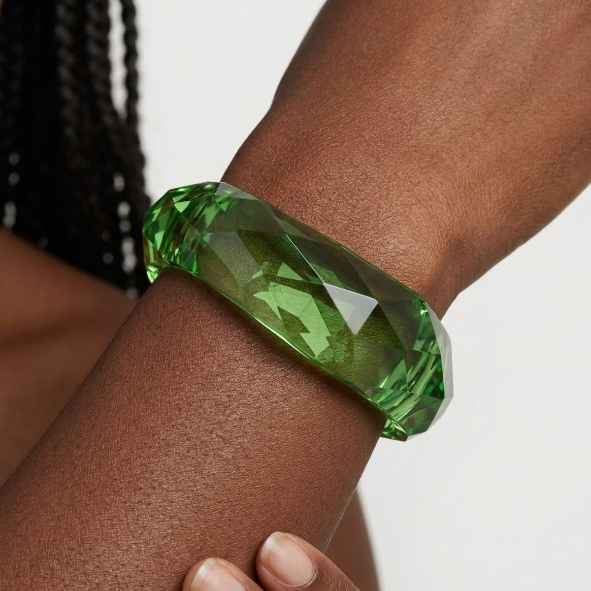 Bangle Transparent Green Prism Wave Facet Bracelet