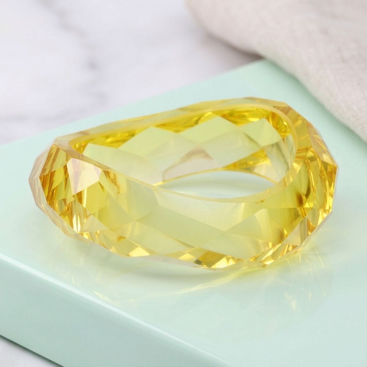 Bangle Transparent Yellow Prism Wave Facet Bracelet