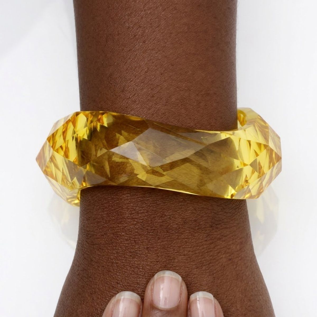 Bangle Transparent Yellow Prism Wave Facet Bracelet