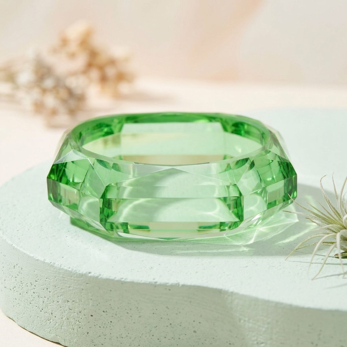 Bangle Transparent Green Octagon Facet Bracelet