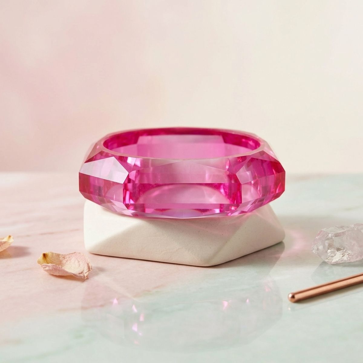 Bangle Transparent Pink Octagon Facet Bracelet