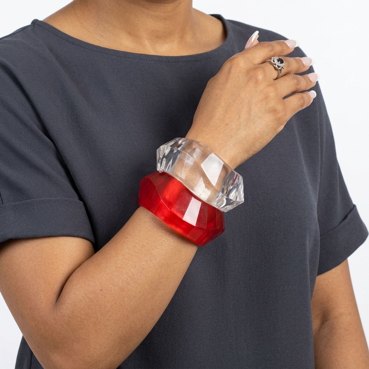 Bangle Retro Red Shimmer Prism Chunky Bracelet
