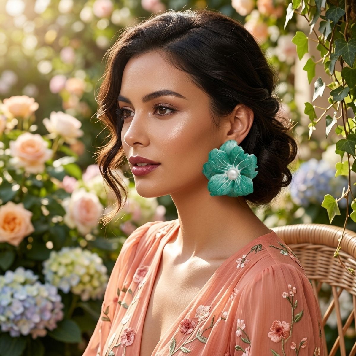 Green Oversized Stud Painted Petal Flower Earrings