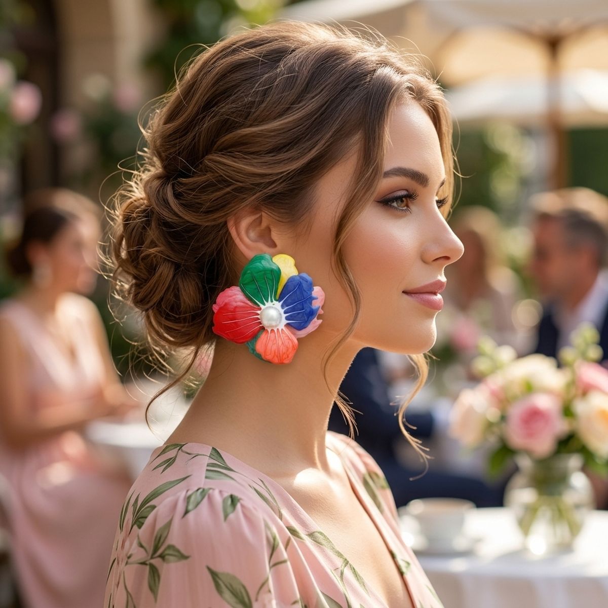 Multi Oversized Stud Painted Petal Flower Earrings