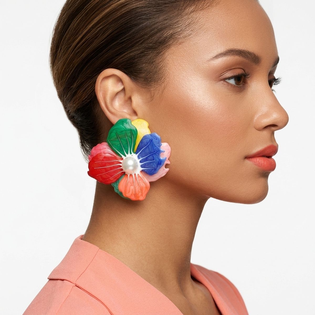 Multi Oversized Stud Painted Petal Flower Earrings