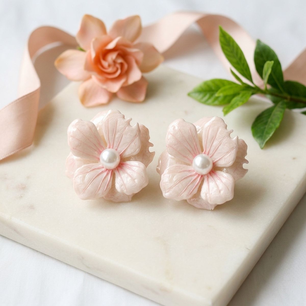 White Oversized Stud Painted Petal Flower Earrings