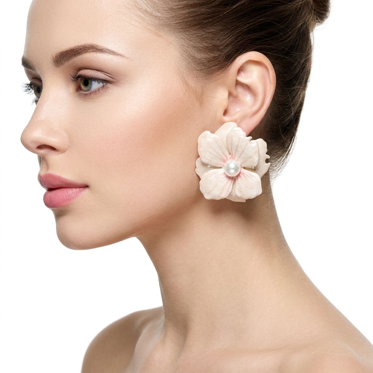 White Oversized Stud Painted Petal Flower Earrings