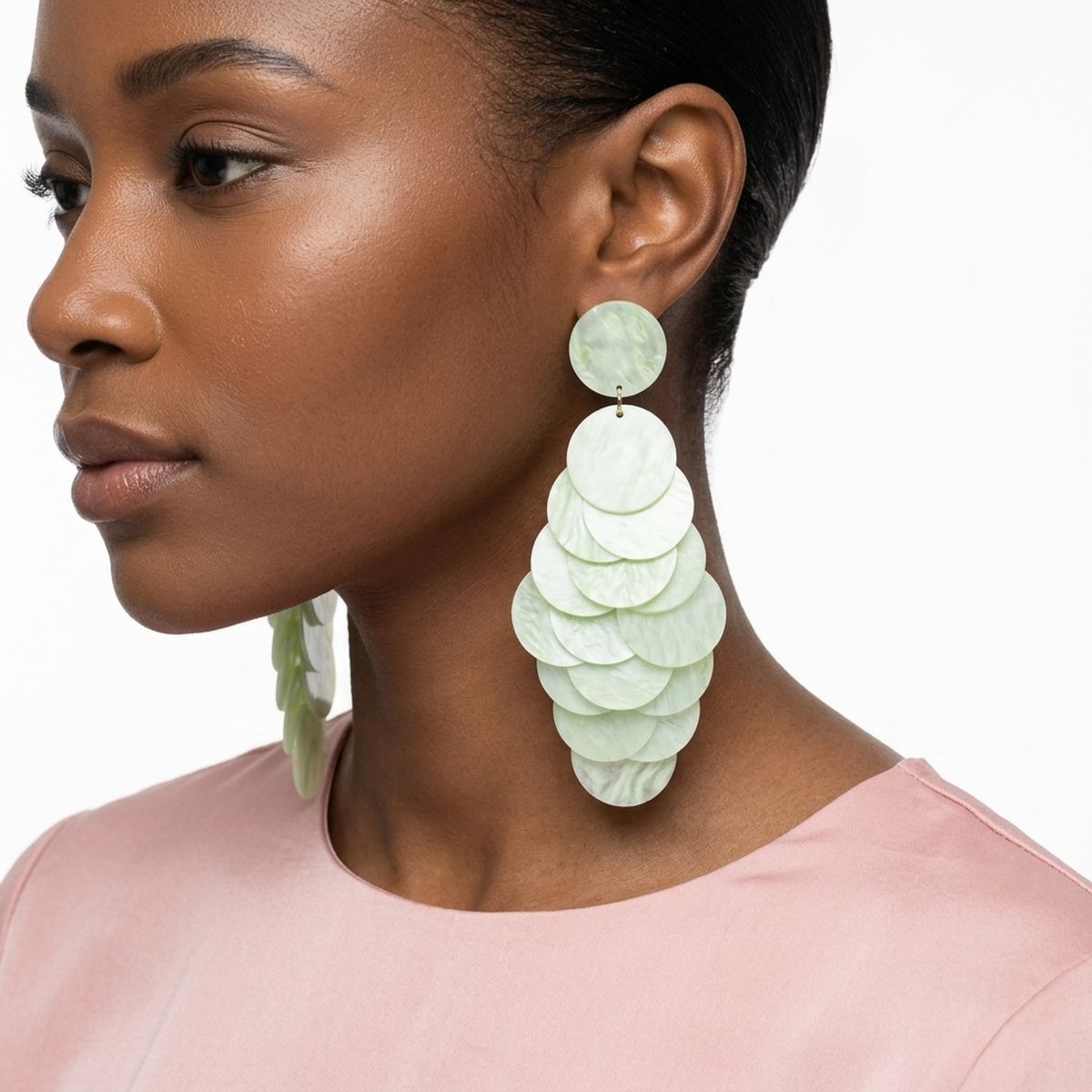 Dangle Lime Green Swirl Shell Disc Resort Earrings