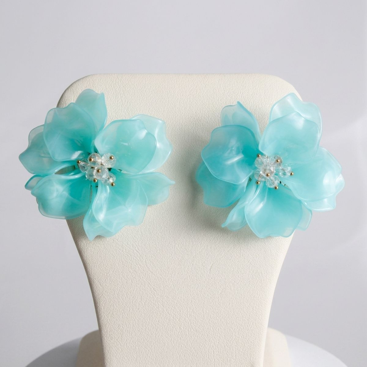 Oversized Aqua Acrylic Petal Flower Stud Earrings