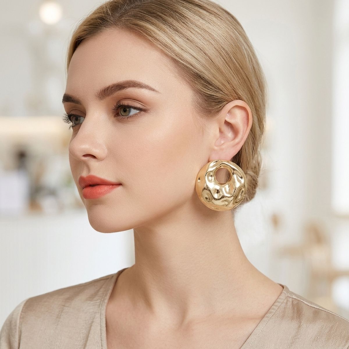 Stud Matte Gold Liquid Metal Disc Earrings
