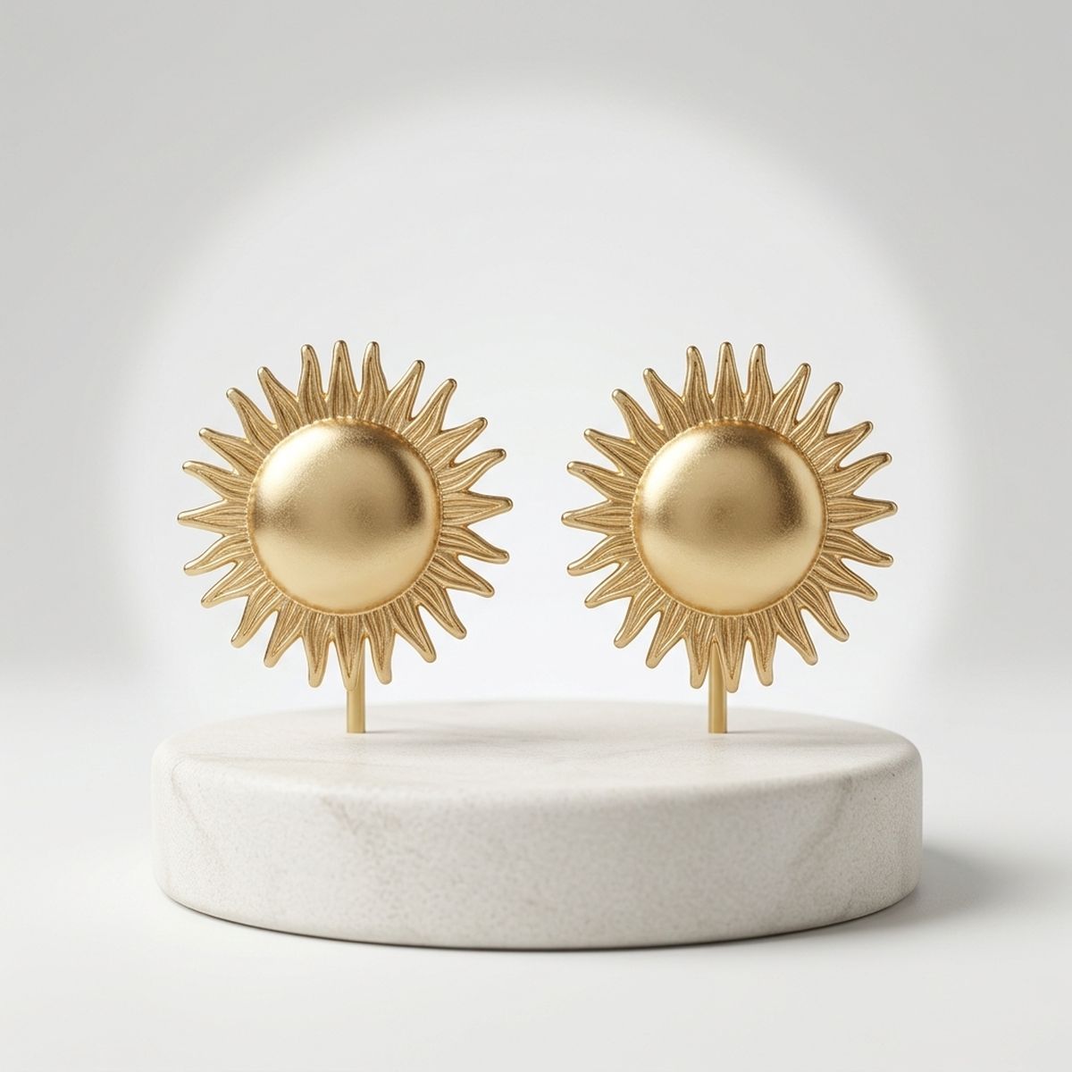 Stud Brushed Gold Domed Sun and Rays Earrings