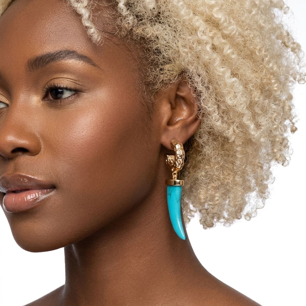 Gold Hoop with Turquoise Horn Drop Earrings