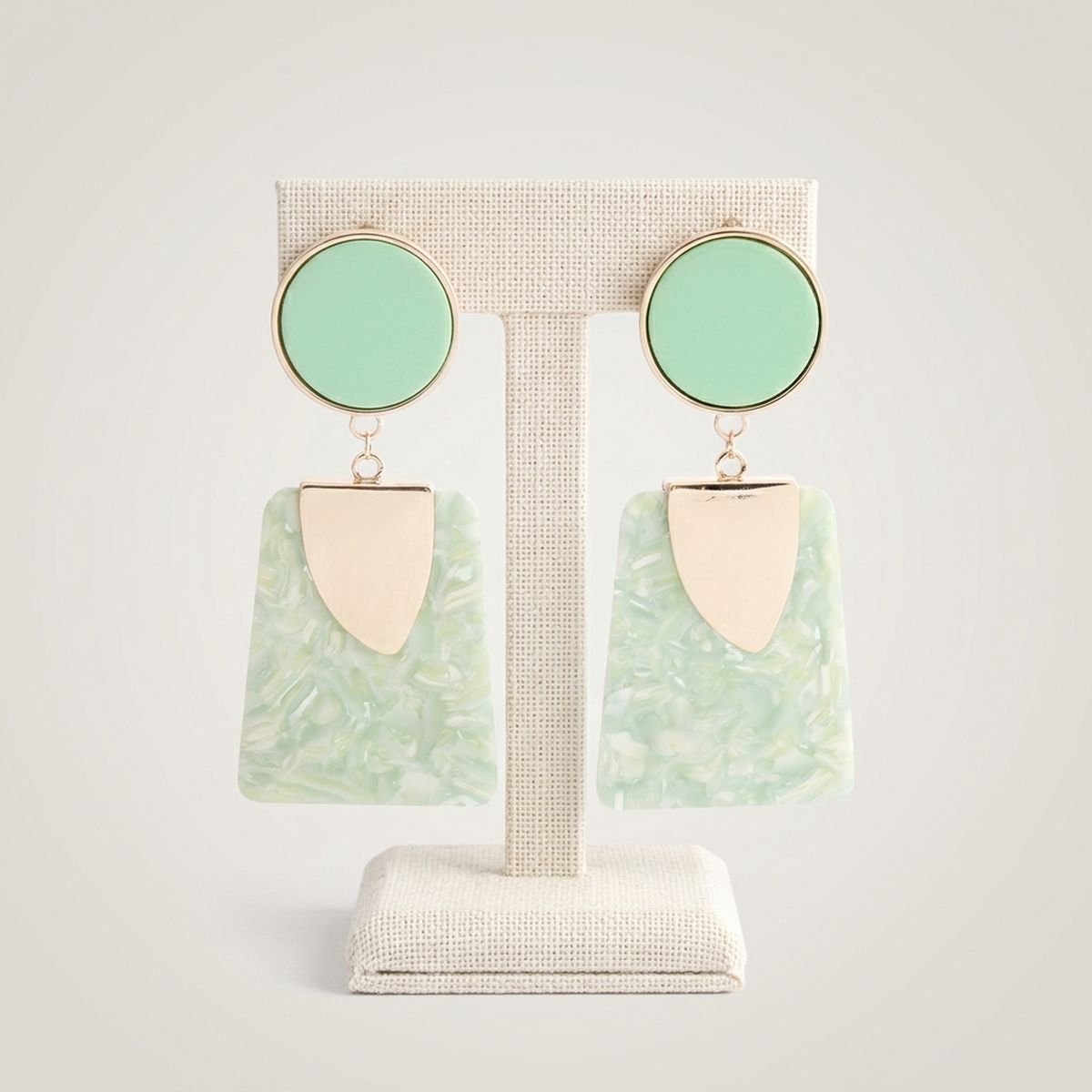 Drop Marbled Green Trendy Trapezoid Earrings