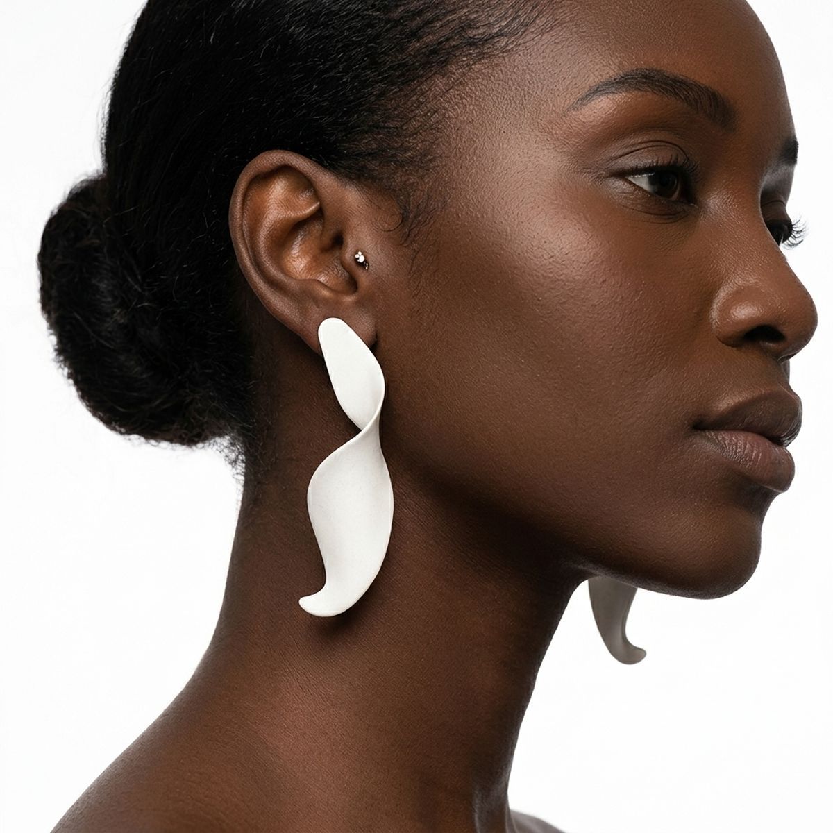 Drop Matte Silver 3D Twist Sculpted Earrings